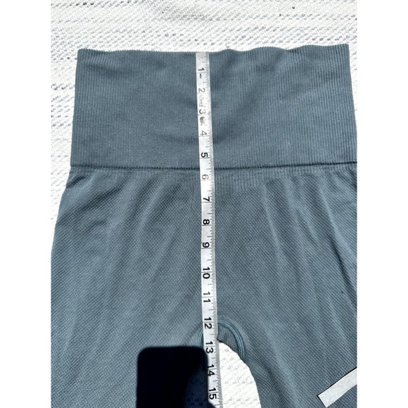 Gymshark Legging Women Small Green Ribbed Hight-waist Full Lengh Logo Activewear - Picture 9 of 9